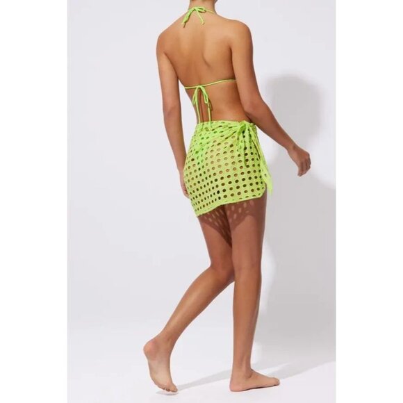 SOLID & STRIPED Neon Lime Green Cotton Eyelet Mini Wrap Pareo, Size XS/S - Picture 2 of 10